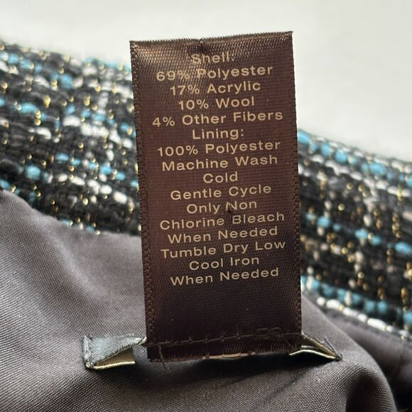 Ann Taylor Wool Blend Straight Skirt Black Blue Tweed Lined Mini Skirt - Picture 11 of 11
